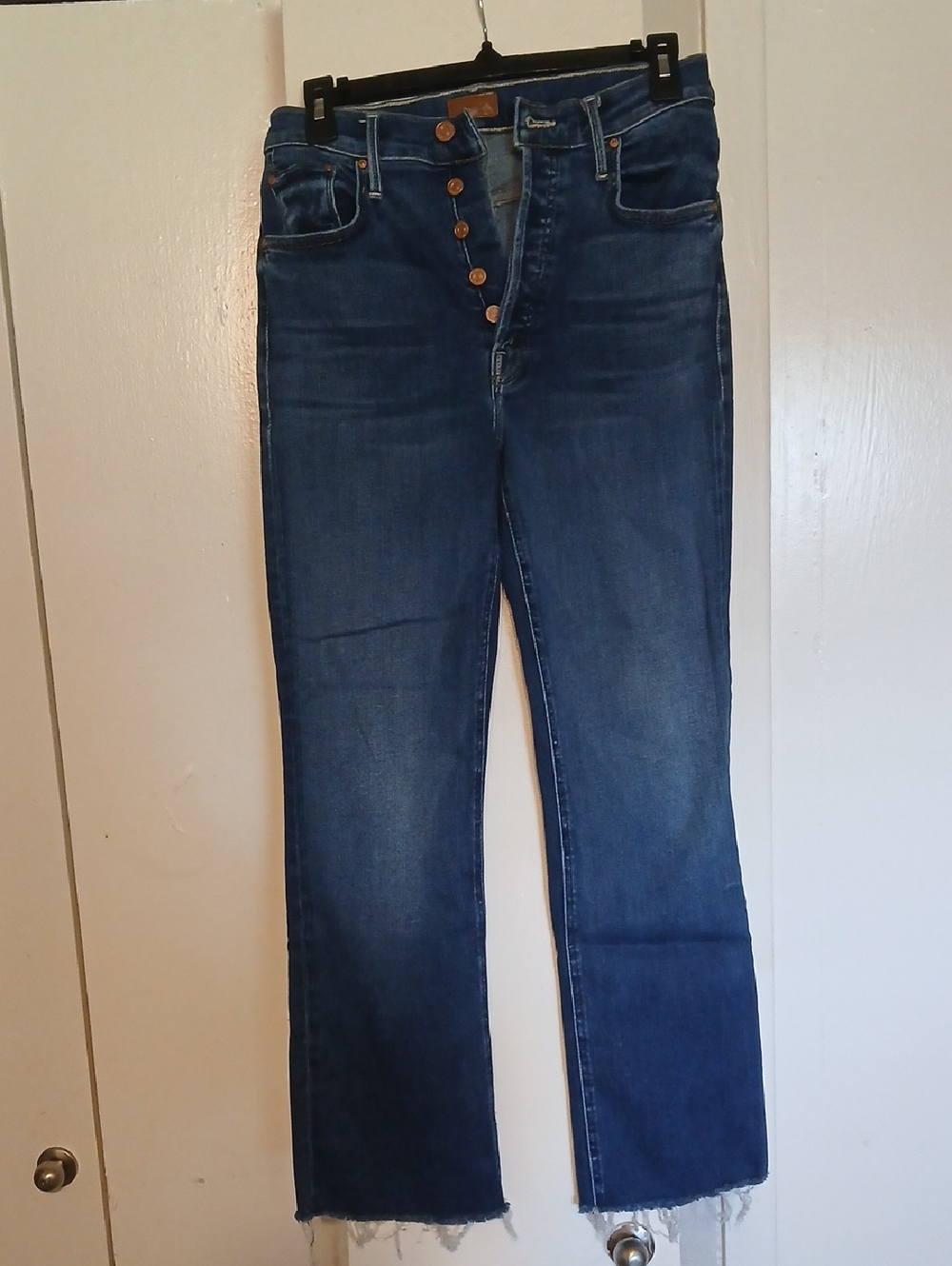 MOTHER Dark Blue Straight Leg Button-Fly Jeans